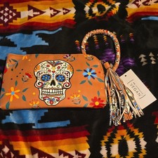 Vegan Sugar Skull Floral Zipper Tassel Wristl...