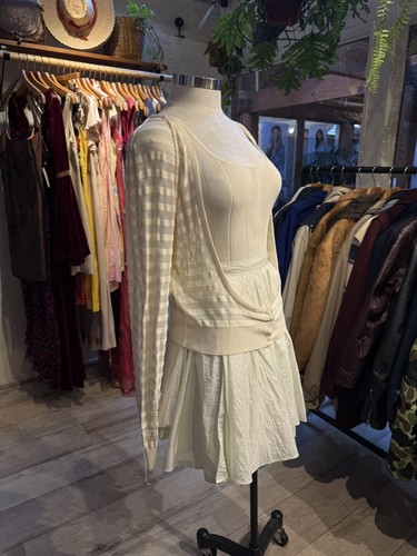 Azzedine Alaïa, Azzedine Alaia Cream 3-Piece Ensemble XS Vintage Couture Bodysuit Skirt & Top