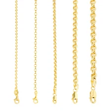 10K Yellow Gold 2mm-5mm Rolo Round Cable Link Chain Pendant Necklace, 16"- 30"
