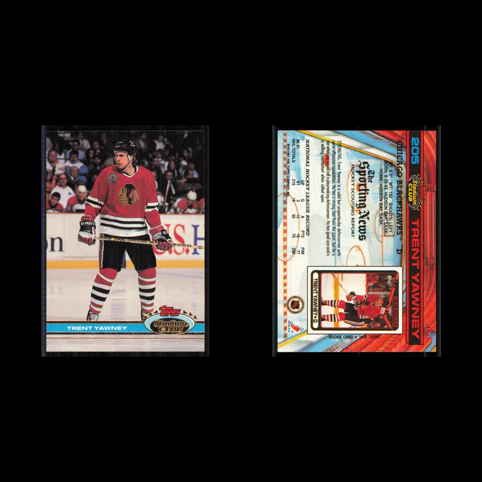 Trent Yawney #205 1991 Topps Stadium Club Chicago Blackhawks Hockey Card NHL NM - Image 3 of 3