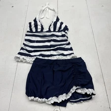 Tankini Swimsuit Set Womens Small Striped Halter Ruffle Shorts 2 Piece