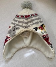 VTG BABY GAP Pompom Beanie Knit Hat 6-12M Animals Fleece Lined Ear Flaps