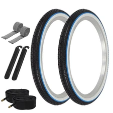 OG  20" X 1.75 WHITEWALL BLUE LINE BRICK TIRESW/ TUBES, RIMSTRIPS & TIRE LEVERS