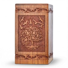 Handcarved Wooden Cremation Urn for Human Ashes - Tree of Life Design, 250 lb...