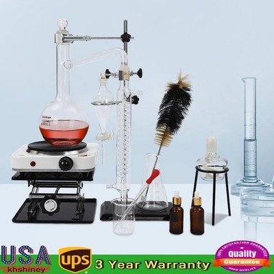 1000ml Essential Oil Distillation Apparatus Lab Glassware Kits Steam Water