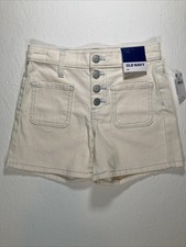 Old Navy Shorts Girls Sz 10 Off White Mom High-Rise Button Fly Denim Pockets
