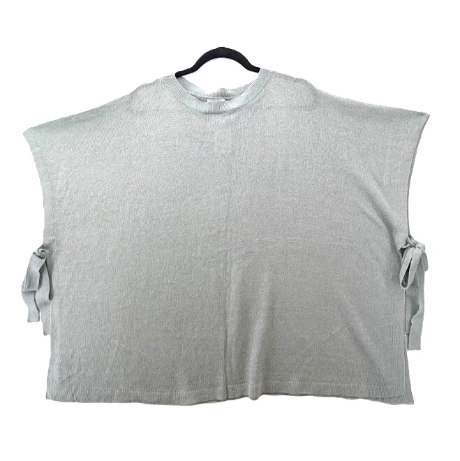 J. Jill Linen Poncho Sweater Womens OS One Size Side Tie Knit Seagrass Green NEW