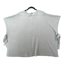 J. Jill Linen Poncho Sweater Womens OS One Size Side Tie Knit Seagrass Green NEW