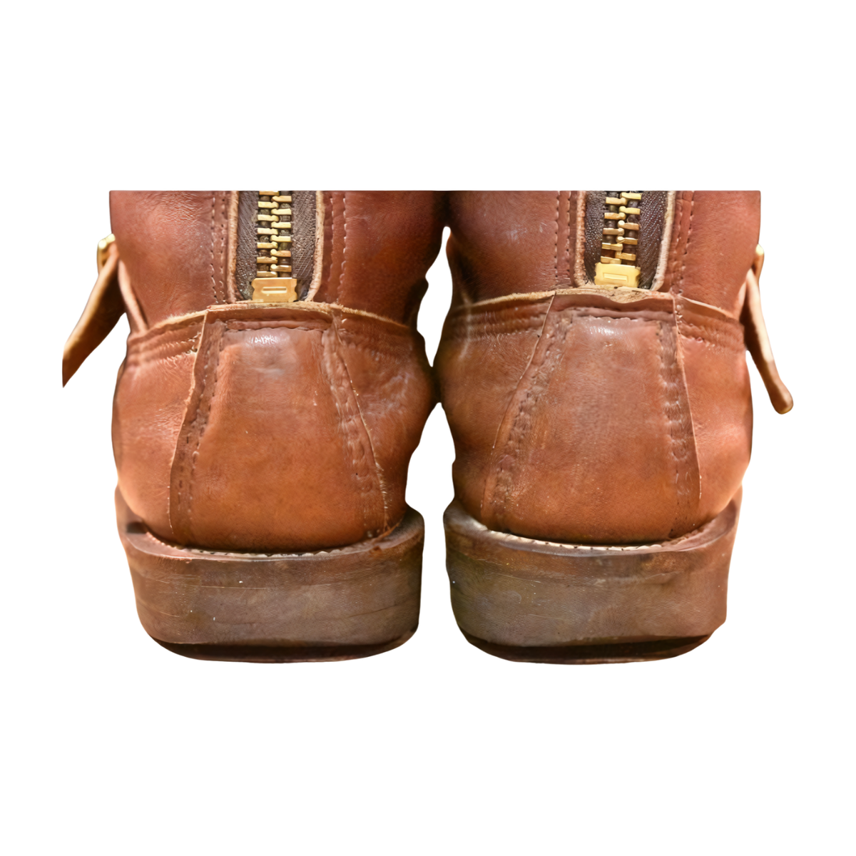 Russell Moccasin Zephyr Boots 8.5EE Brown Leather Vibram Back Zip
