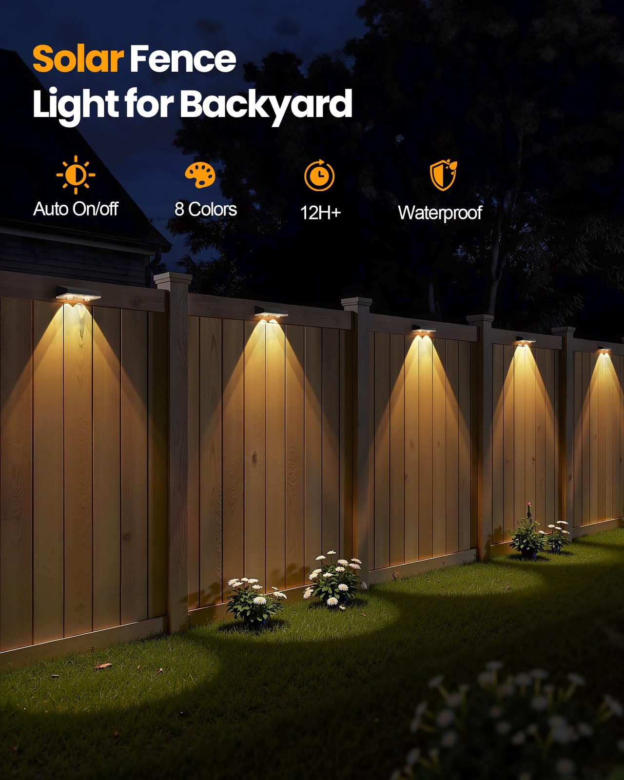 Solar Fence Lights Outdoor Waterproof, 12 Pack Fence Light Solar Powered with Br