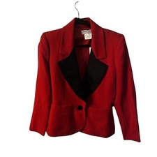 Yves Saint Laurent Rive Gauche Red Blazer Black Lapel Vintage Designer