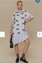 NEW Maeve Long-Sleeve 3D Bows Asymmetrical Mini Dress size S