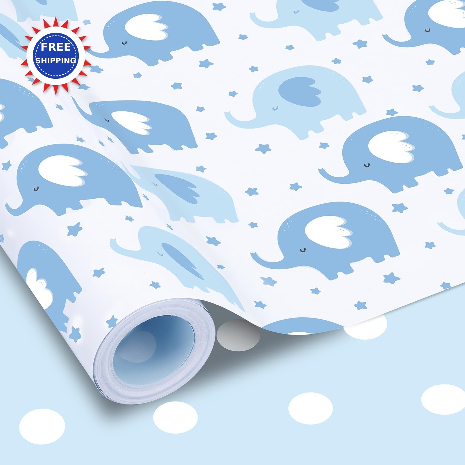 Roll 17 In X 33 Ft Blue Elephant Design Baby Shower