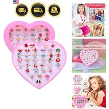 Kids Rings Set 36pcs Adjustable Toy Jewelry for Girls Ages 4-12 Party Gift