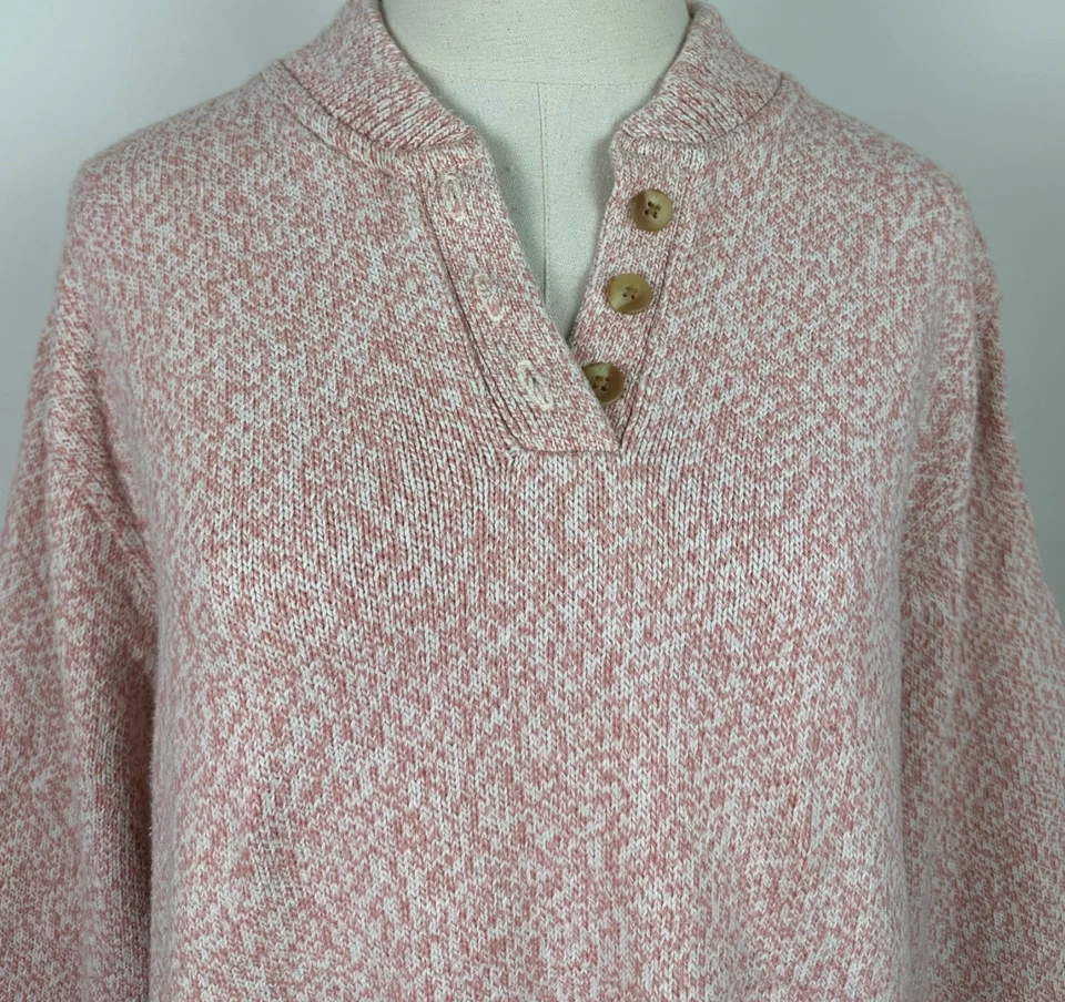 Vintage 90s Lands End Henley Sweater Womens Medium Heathered Dusty Pink USA Made - Image 2 of 4