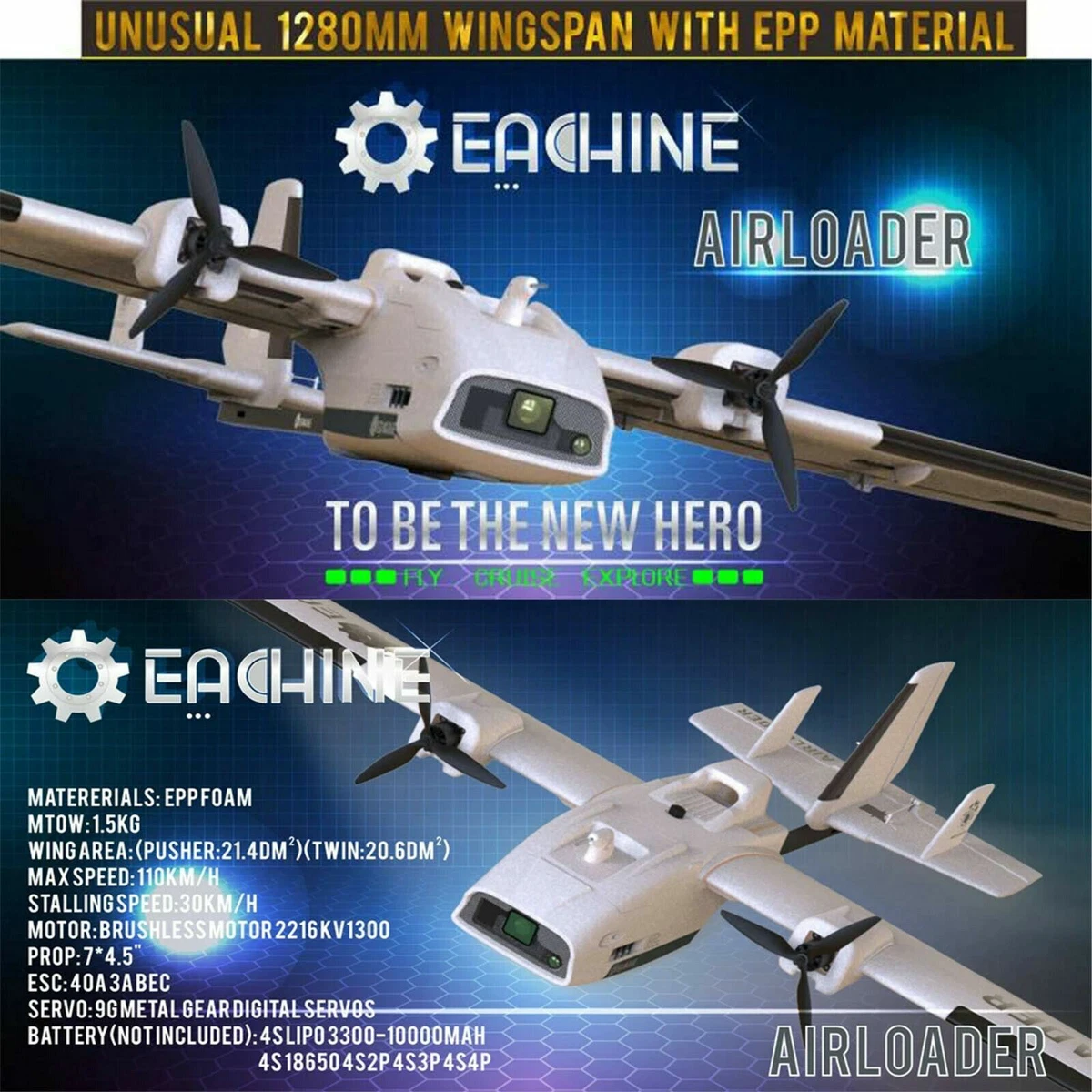 Eachine Airloader 1280mm Wingspan RC FPV Sailplane Glider Plane