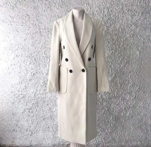 STRADIVARIUS CAPPOTTO LUNGO LANA PANNO BEIGE TASCHE DOPPIOPETTO