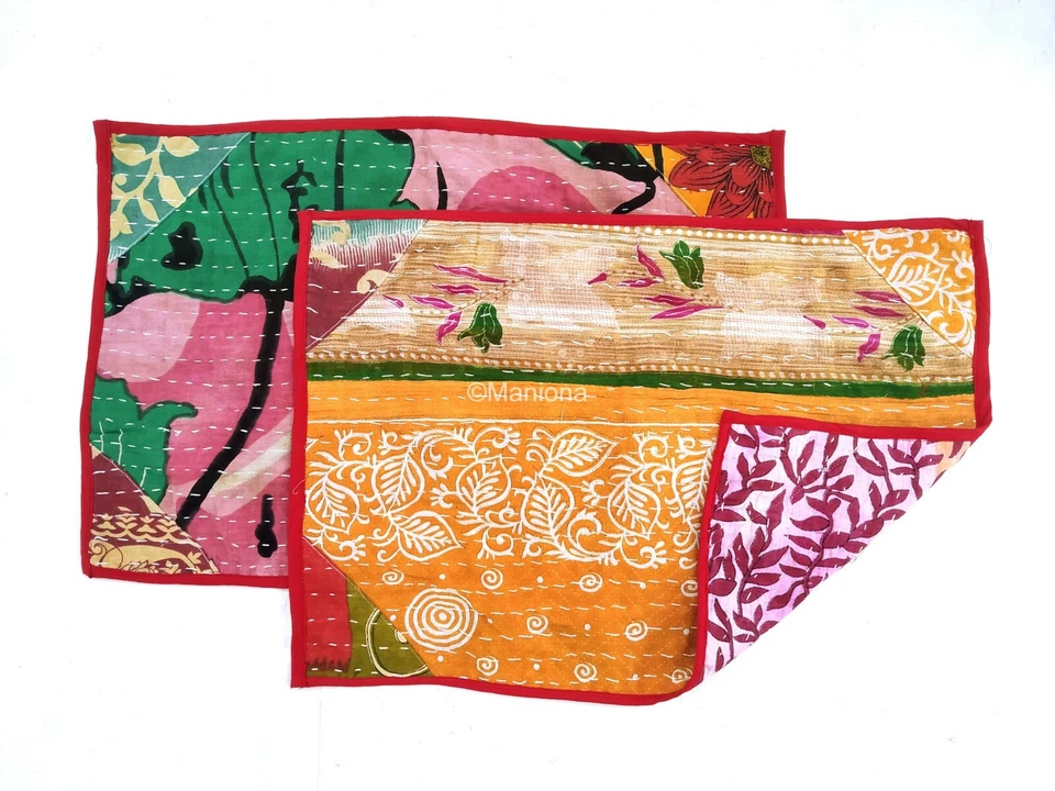 Colorful Kantha Placement table decor vintage placement 10 pcs table clothes - Image 3 of 4