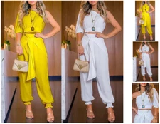 One-sleeve Cropped Top Bloomers Two Piece Set