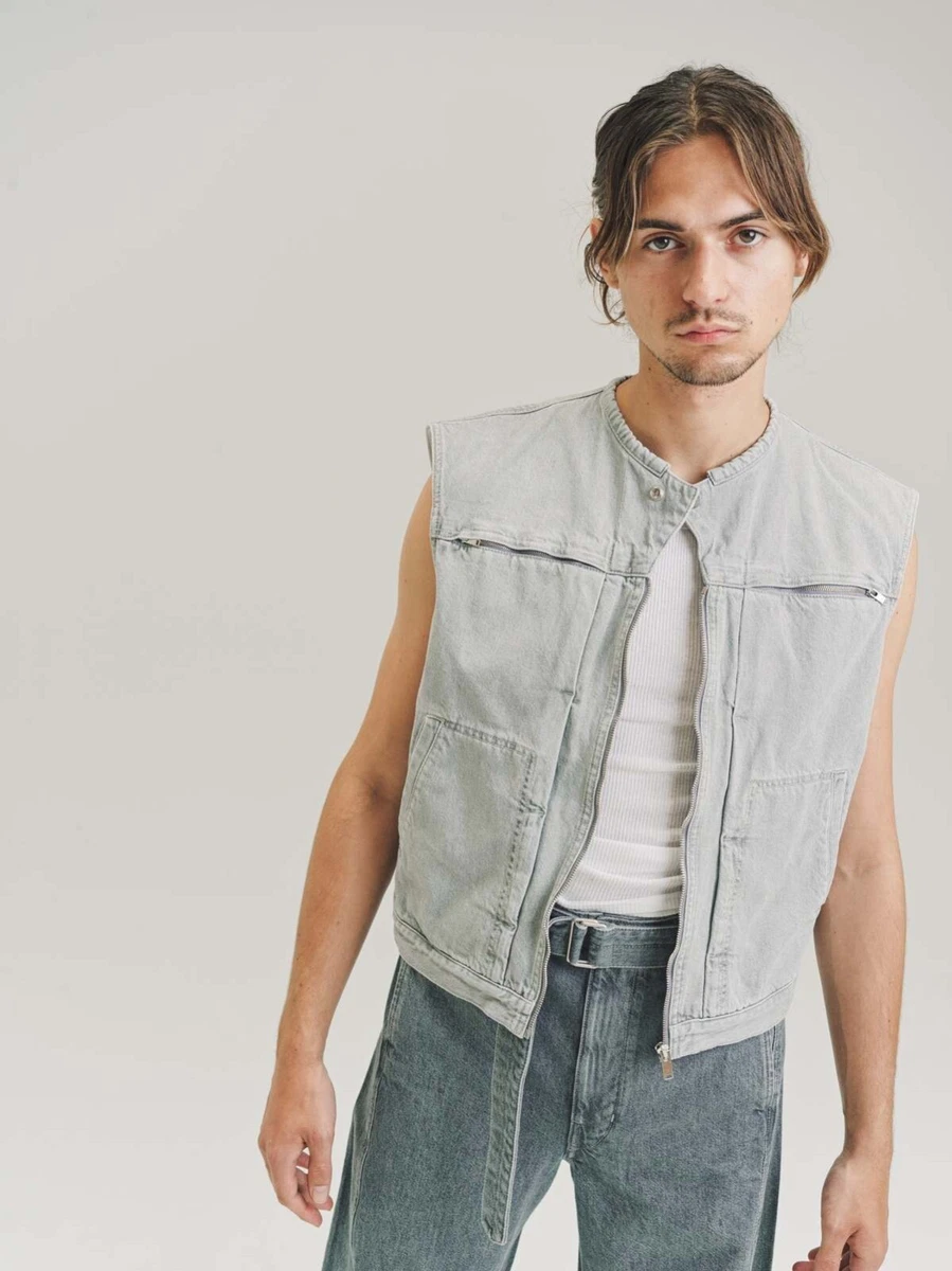 Lemaire Zip-Up Demin Cotton Plale Gray Vest Jacket Size 50 NWT