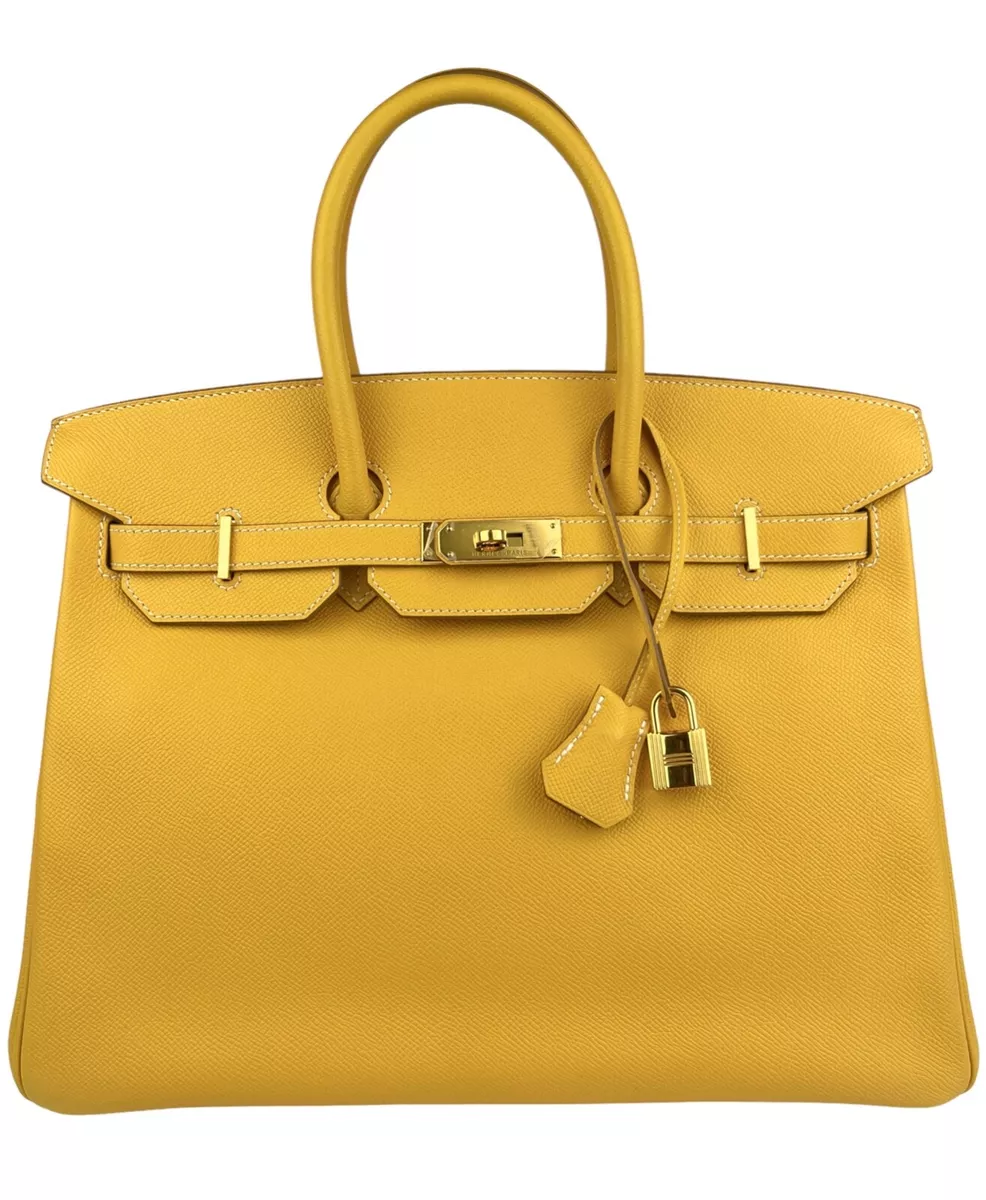 Hermes Birkin 35 Candy Yellow Gris Gary Epsom Leather Gold