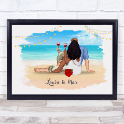 Strand Meer Wein Romantisches Geschenk für Sie oder Ihn Personalisiert Paar Druck