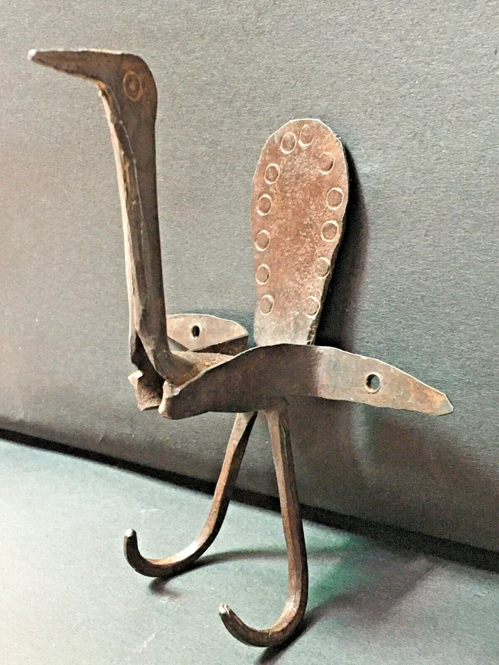 Old Vintage Rustic Iron Handmade Peacock Shape Wall Hook Coat Rack Hanger - Image 2 of 4