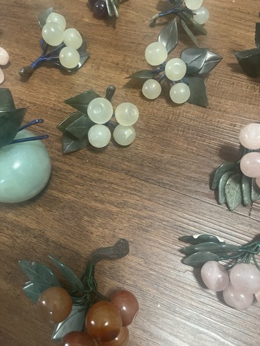 VTG Decorative Rose Quartz?glass Grape Cluster Stone Fruit Jade Apple 18 Pieces - Picture 6 of 23