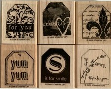 Stampin Up Too Terrific Tags stamp set Set of 6 wooden stamps 
