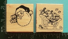 SANTA CLAUS and SLEIGH with PRESENTS Christmas Rubber Stamps