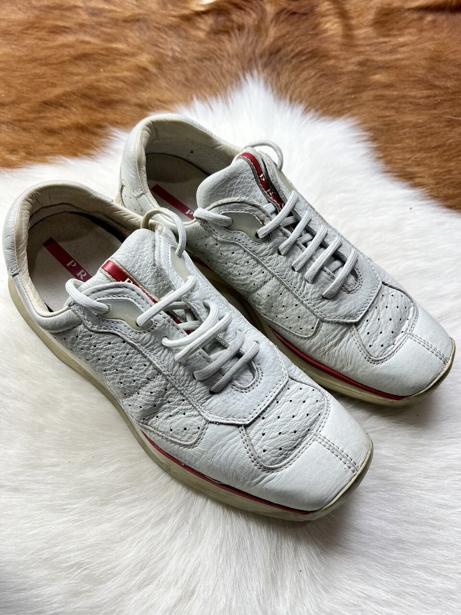 【VINTAGE】プラダ スニーカー Vintage Prada Sport Sneakers 2000s White Leather Red Stripe