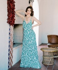 Harlyn Maxi Dress Green Small bohemian beach boho chic Tropical Print Backless 