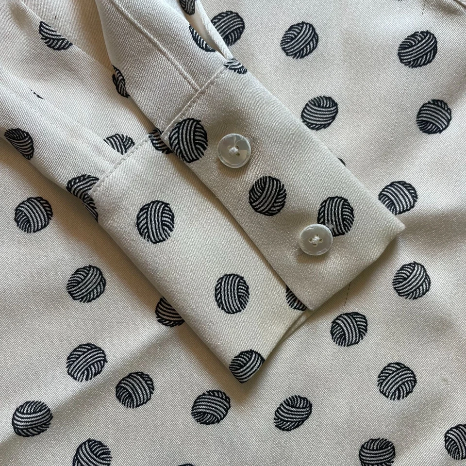 Blusa Top Derek Lam 10 Crosby Seda Para Mujer Talla 0 Crema Negra Lunares Elegante Foto 2 de 4