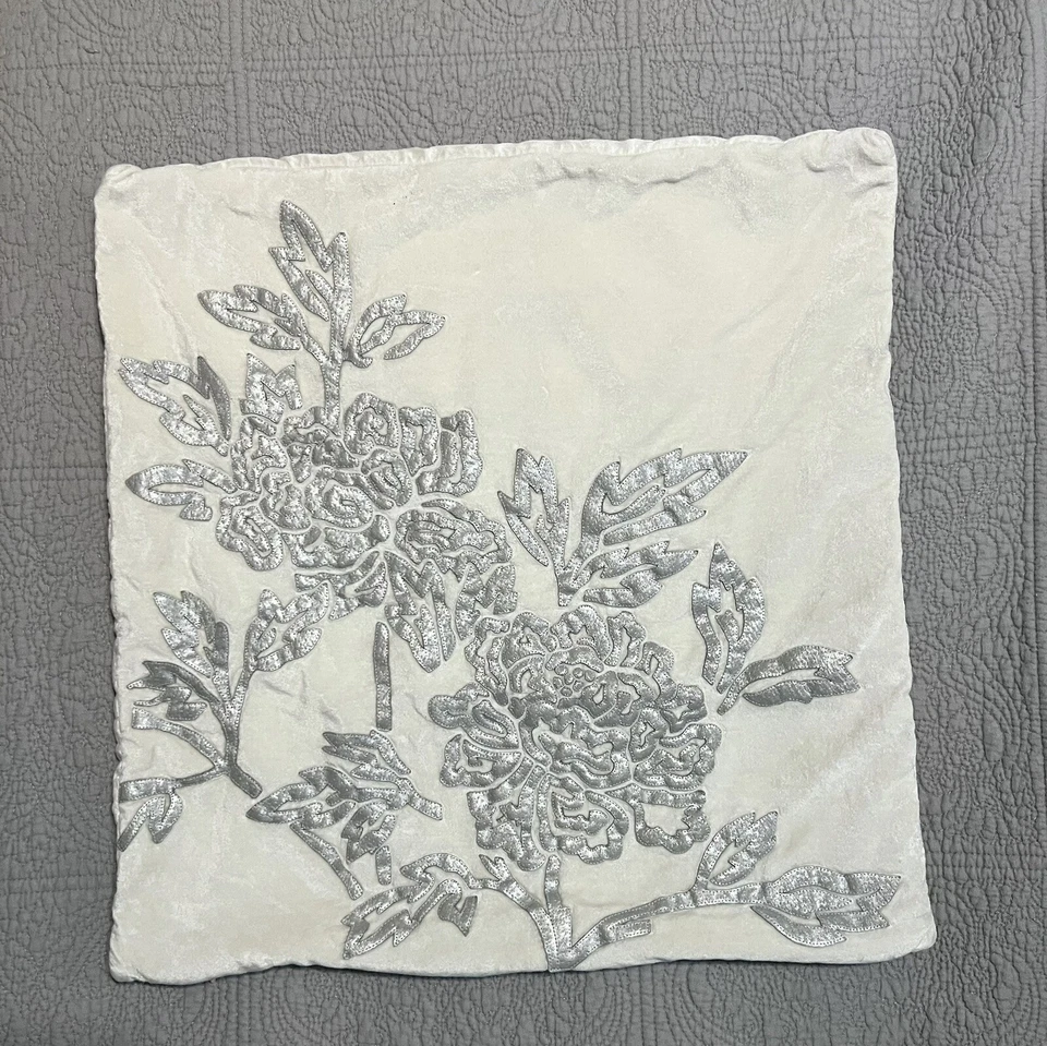 Natori Snow Leopard Velvet Pillow Cover White Gray Floral - Image 2 of 4