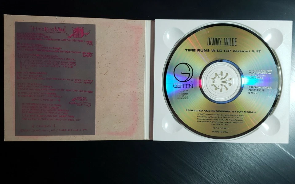 Danny Wilde Time Runs Wild CD Promo Single 1987 Geffen Pop Rock Soundtrack NM+ Foto 3 de 3
