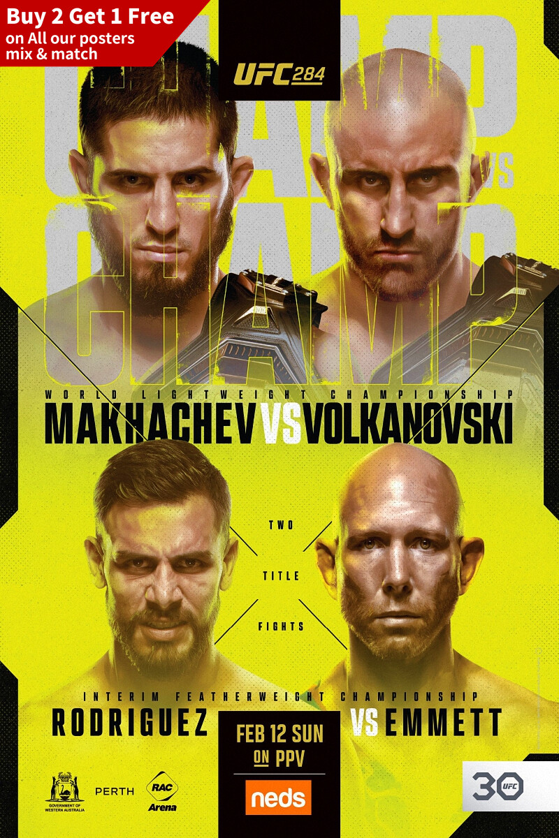 UFC 284 Poster MAKHACHEV vs VOLKANOVSKI Sports Art Silk Print 36x24" 40x27"