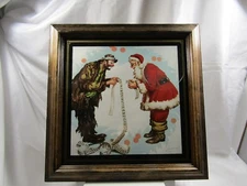 1986 CLOWN W/ SANTA Christmas WIsh List Emmett Kelly Jr. by D.L. Rust FRAMED VTG