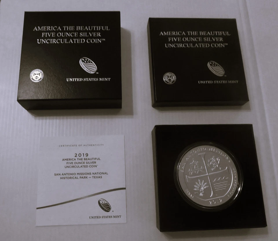 2019-P ATB San Antonio Missions, 5 oz Silver Coin (19AM), Collector Edition, OMP - Image 2 of 4