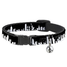 Cat Collar Breakaway with Bell New York Solid Skyline Black/White NARROW Fits 8.