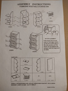 35048 White Vegetable Storage Bin 3 Compartments / Must Assemble