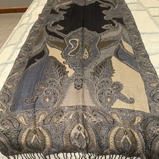V Elegant Shawl with Black Blue Beige Combination with Silver Glitter Accents