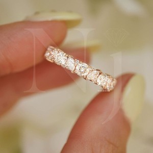Authentic 1.09 CT Round & Marquise Cut VVS1 Moissanite Wedding Band 14K Yellow Gold Plated