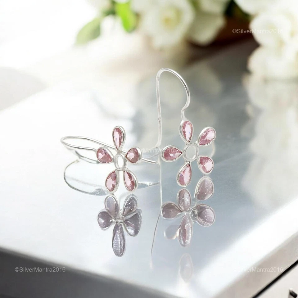 Zircone Cubico Pietra Natale Regalo Elegante Orecchini Pendenti 925 Argento - Immagine 4 di 4