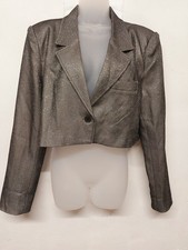 Ladies Cropped Jacket Size 14 - 16 Silver Grey Sparkle Glitter Long Sleeve