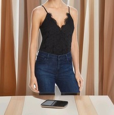 Wayf NWT Lizzie Crossover Bodysuit Lace Black Plunge Neck Spaghetti Strap Medium