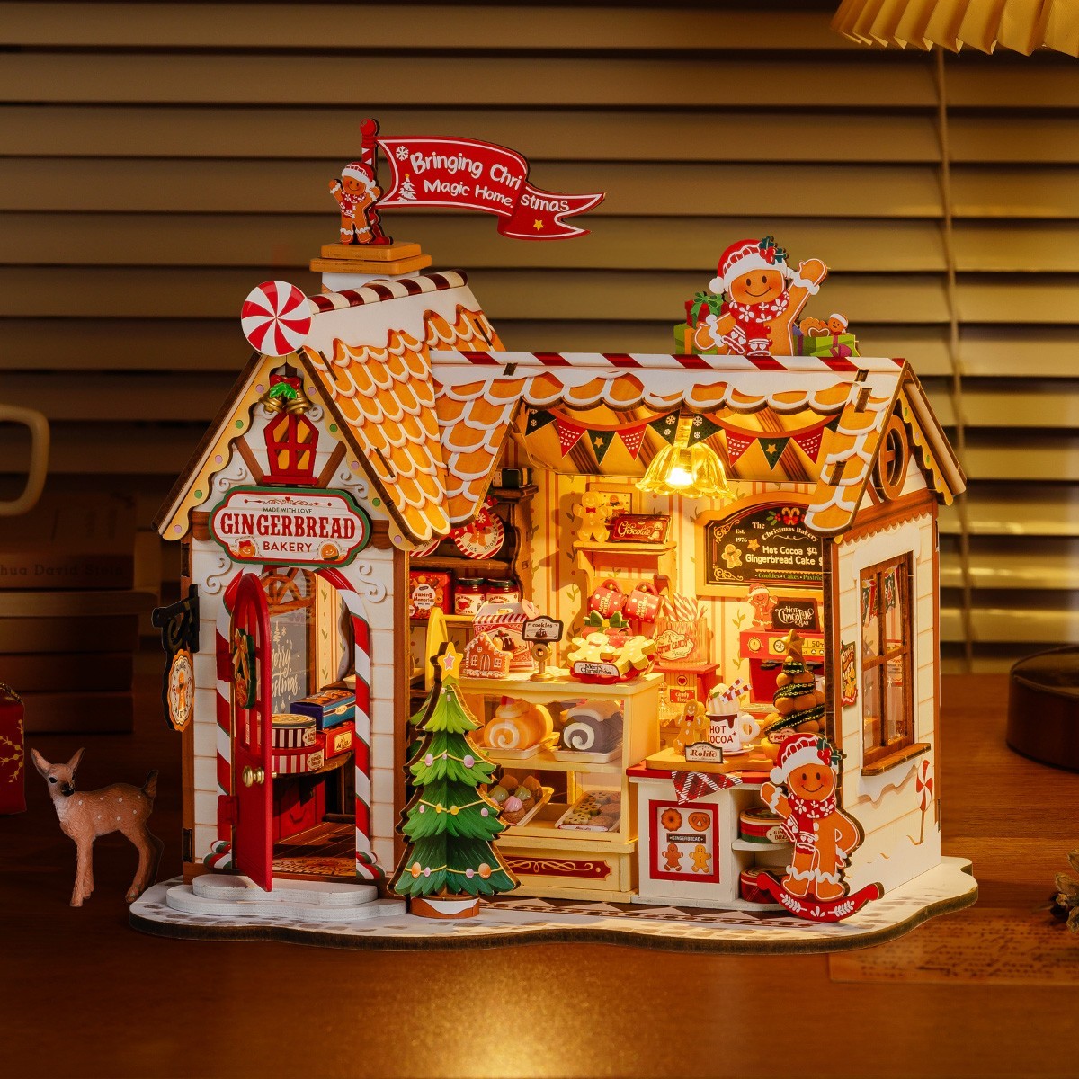 Rolife Wooden Miniature DollHouse 3D Puzzle Christmas Gingerbread LED Xmas Gifts