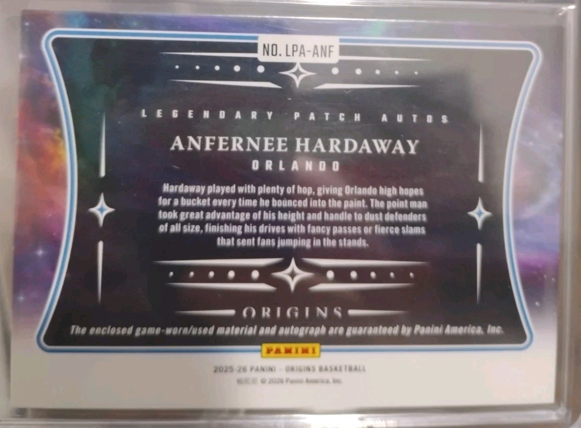 2025-26 Panini Origins Anfernee Hardaway Game Used Patch On Card Auto/10 view 3