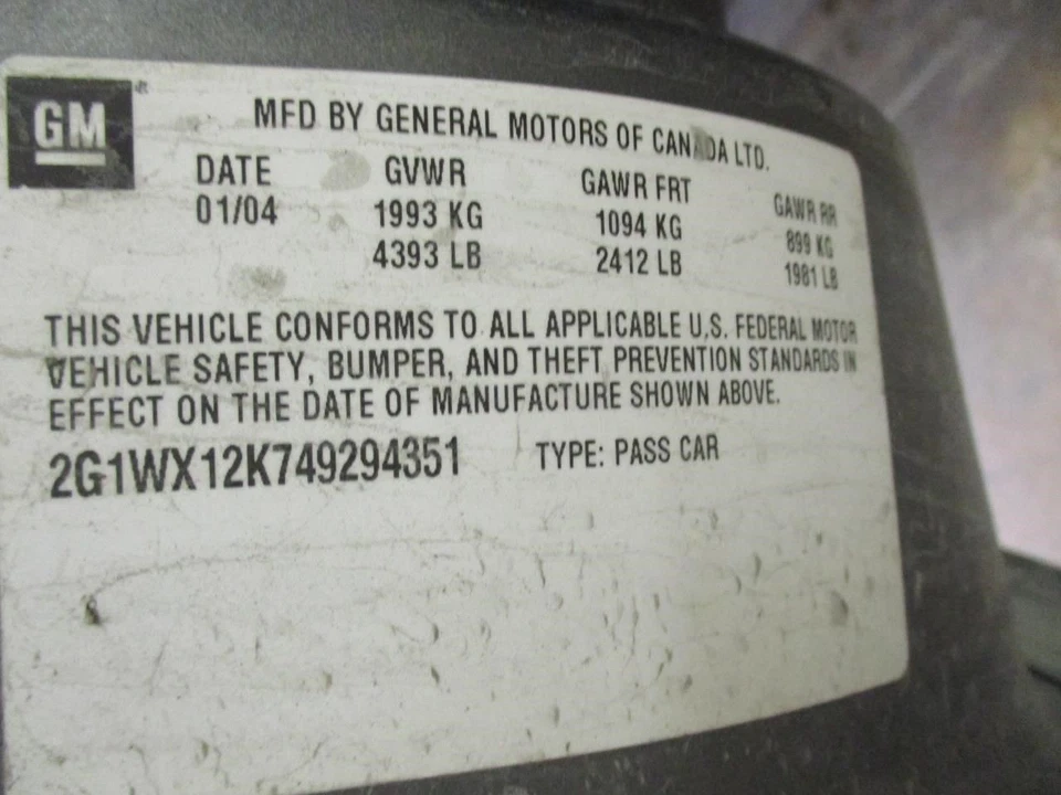 Chevrolet Monte Carlo 2004 Left|Center Left Airbag 10374113 1835 — 第 4/4 张图片