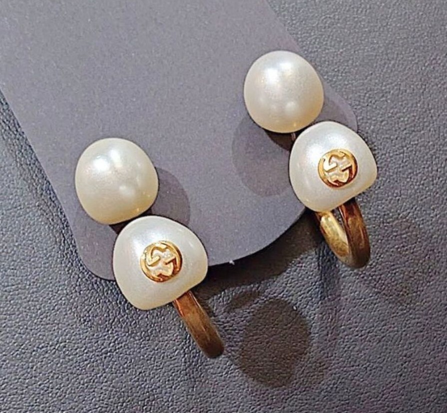 Authentic GUCCI Pearl Interlocking G Earrings Dou… - image 10