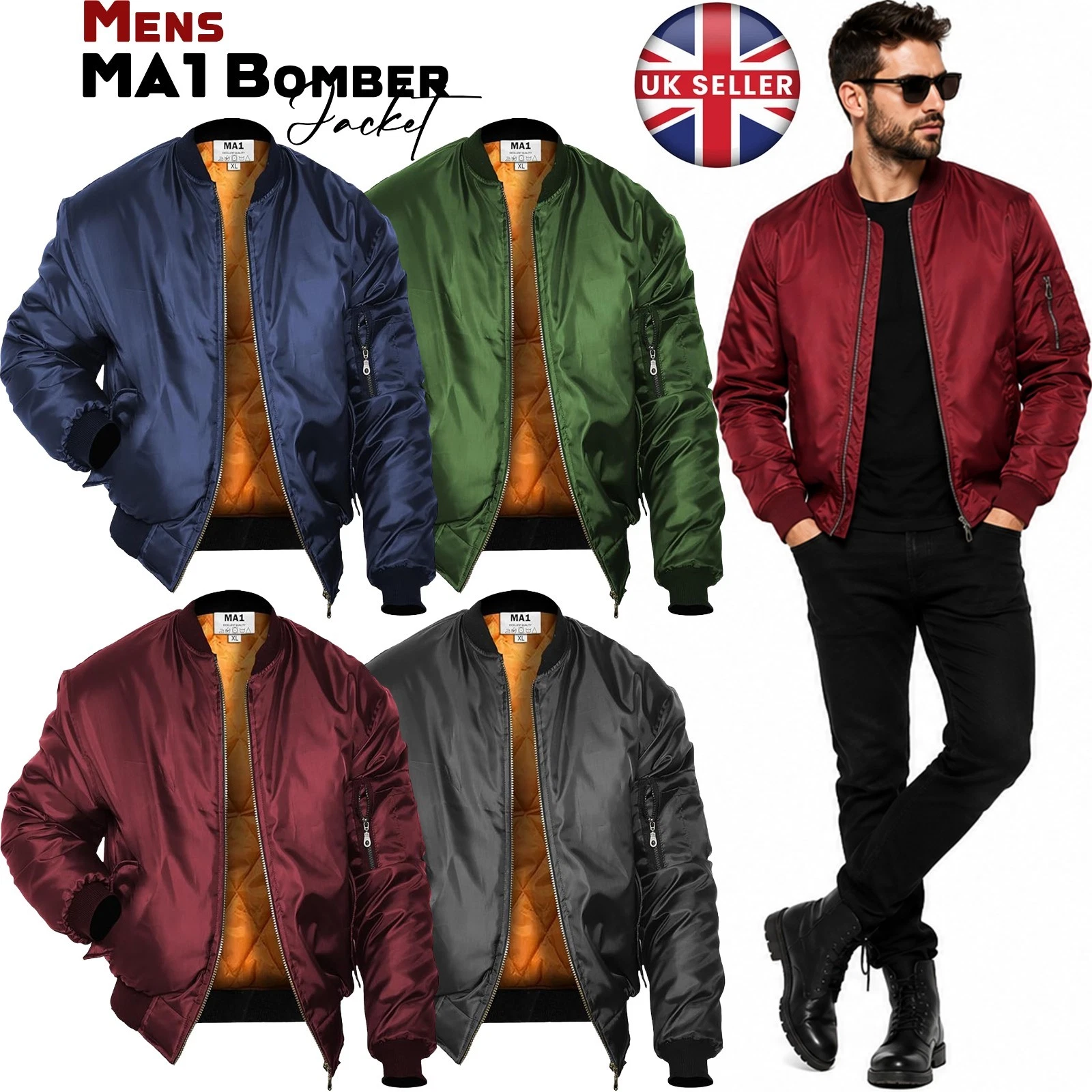 MA1 Mens Classic Bomber Jacket Military Air Force Style Padded Biker Jacket S 5X
